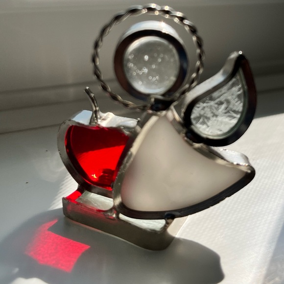 Small stained glass angel teacher with apple - Picture 5 of 5